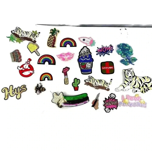 24 PC Assorted Sewing Applique Patches Iron on Sew On NEW Mixed Sequin Beaded - Picture 1 of 14